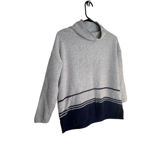 J. Jill Gray & Navy Striped Soft Oversized Cowl Neck Tunic Sweater Sz S - Picture 5 of 15